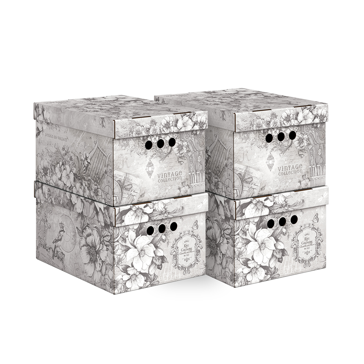 Короб для хранения "vintage grey" 25*33*18,5 см (набор 4 шт.) (1/10) "valiant" vg-bctn-4s