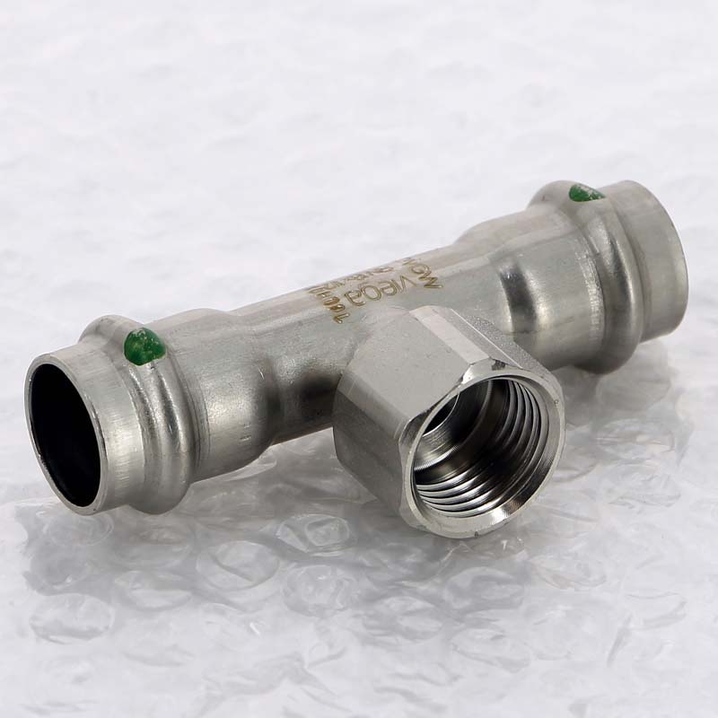 Тройник пресс-В 18х1/2"х18 нержавеющая сталь Sanpress Inox VIEGA