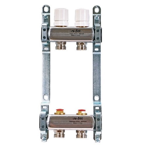 Колл. группа на 2 выхода UNI-FITT 1"x3/4" ЕК с рег. и термостатическими вентилями - нерж. сталь