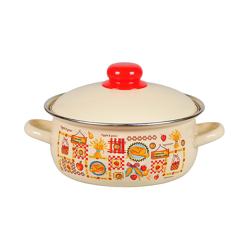 Кастрюля эмалиров. "садовая песня" слон. кость 2 л  метал. крышка (1/8) "стальэмаль"  1rc161m