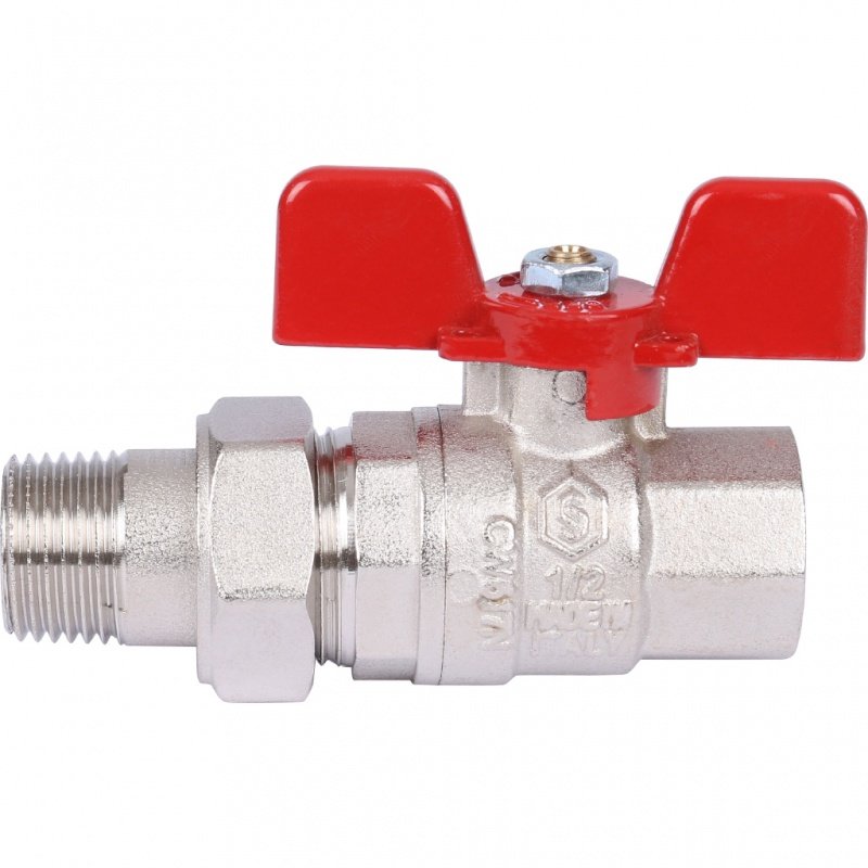 Кран шаровый STOUT ВН 1/2" с американкой бабочка красная