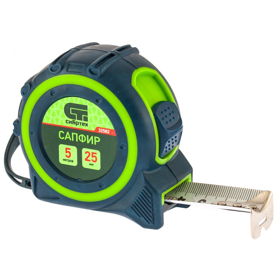 Рулетка Сапфир, двухкомпонентный корпус, 5 м х 25 мм Сибртех (32582)