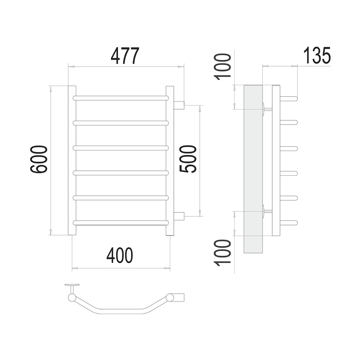 Полотенцесушитель водяной "виктория" п6 400*600 боковое подключ. 500 (хром) "terminus"
