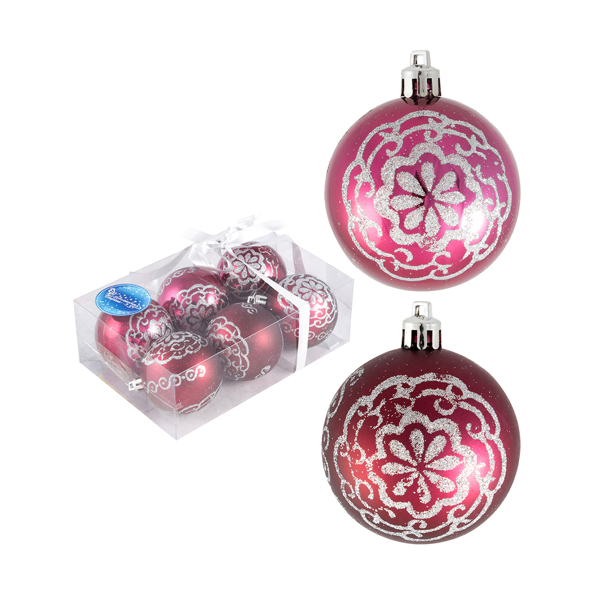 Шары новогодние "цветок" набор 6 шт. d - 6 см, бордовый (1/36) "волшебная страна"