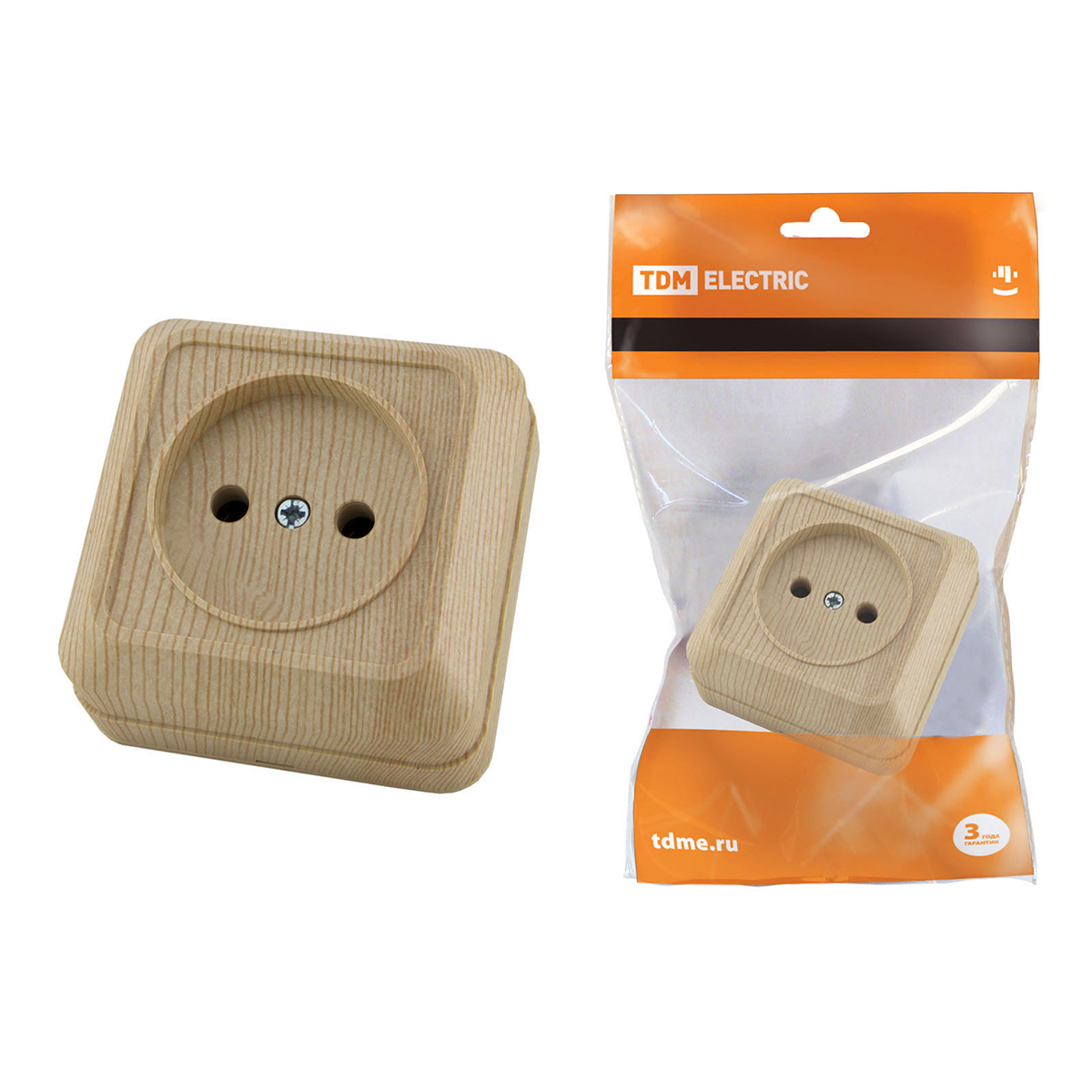 Розетка открыт. уст. 10а 250в ip20 "ладога" сосна (1/10/200) tdm sq1801-0049