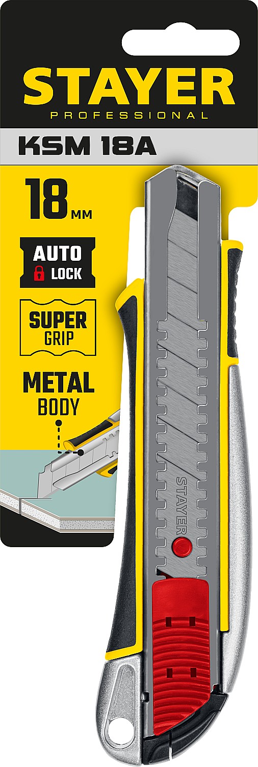 STAYER KSM-18A, 18 мм, металлический нож с автостопом, Professional (09143)