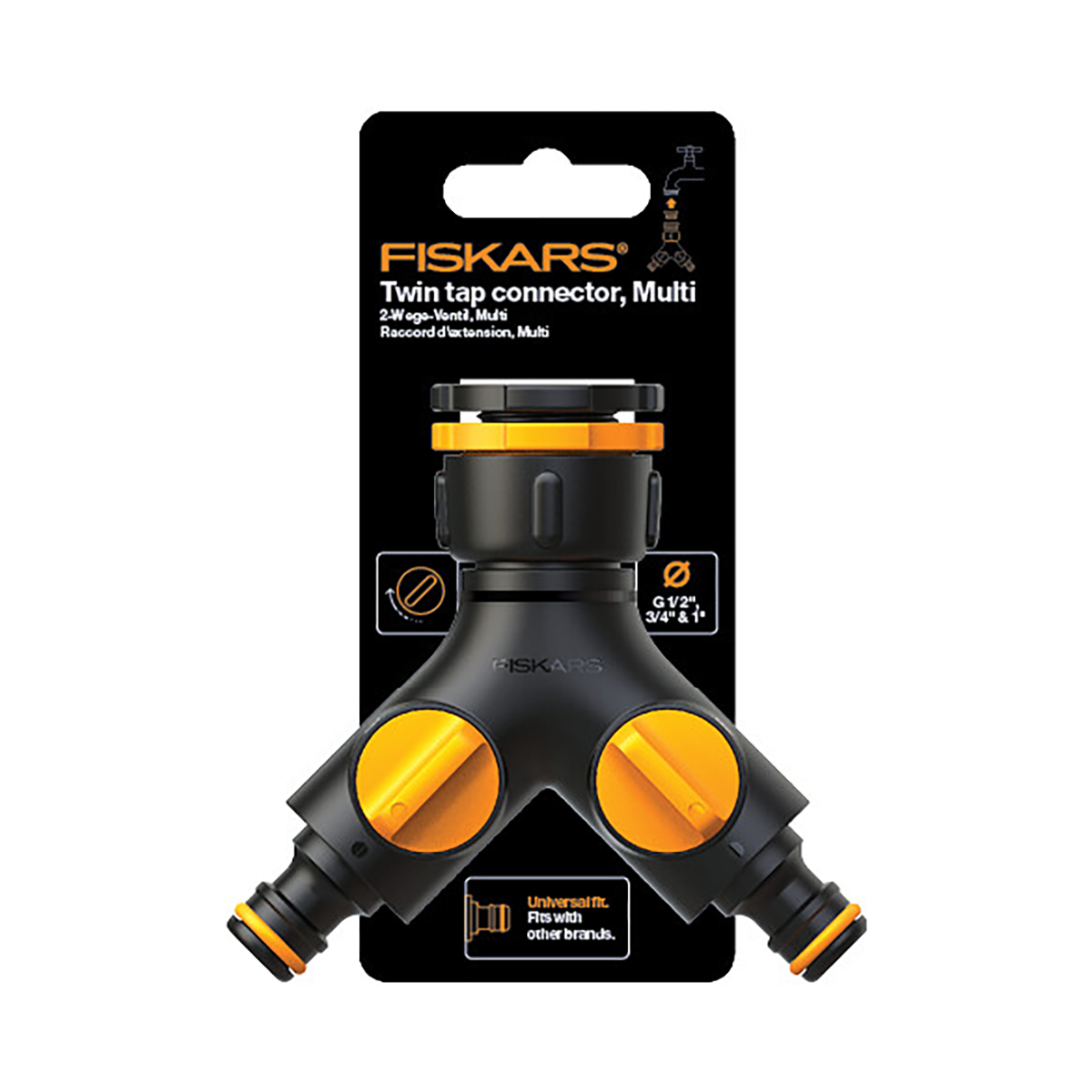 Штуцер двухканальный с клапаном вкл/выкл (1/8) "fiskars" 1027061