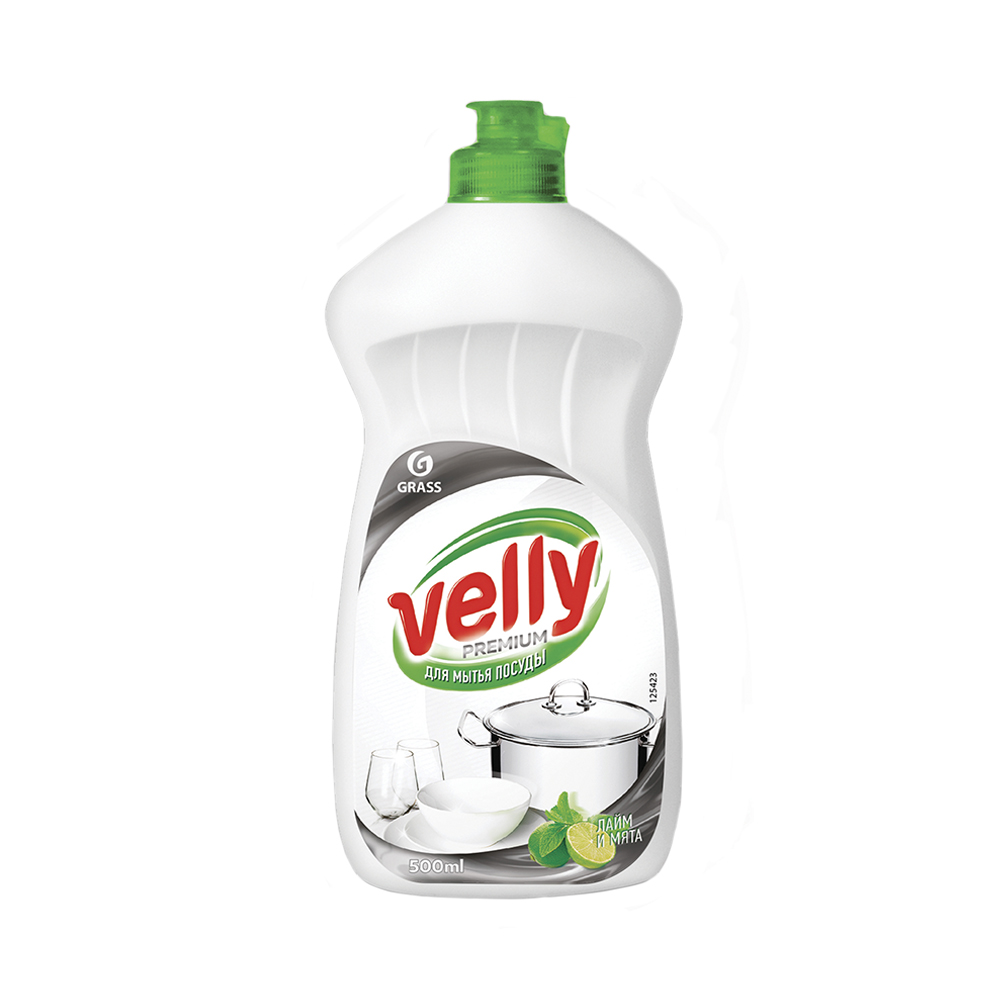 Средство для мытья посуды "velly premium" (лайм и мята) 0,5 л (1/8) "grass"