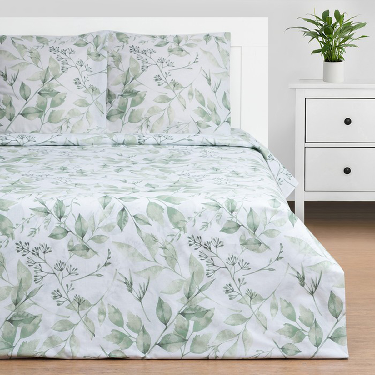 Постельное белье "этель" акварельные листья 2 сп. (поплин) (1) 7880907