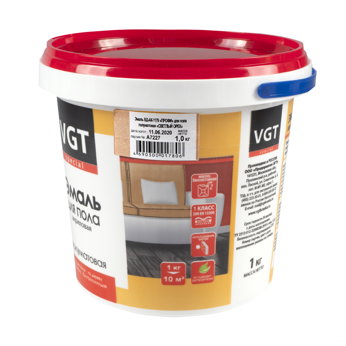 Эмаль вд-ак-1179 "профи" для пола светлый орех   1 кг (6) "вгт"
