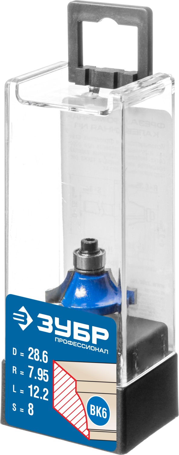 ЗУБР 28.6 x 12.2 мм, радиус 8 мм, фреза кромочная калевочная №1, Профессионал (28700-28.6)
