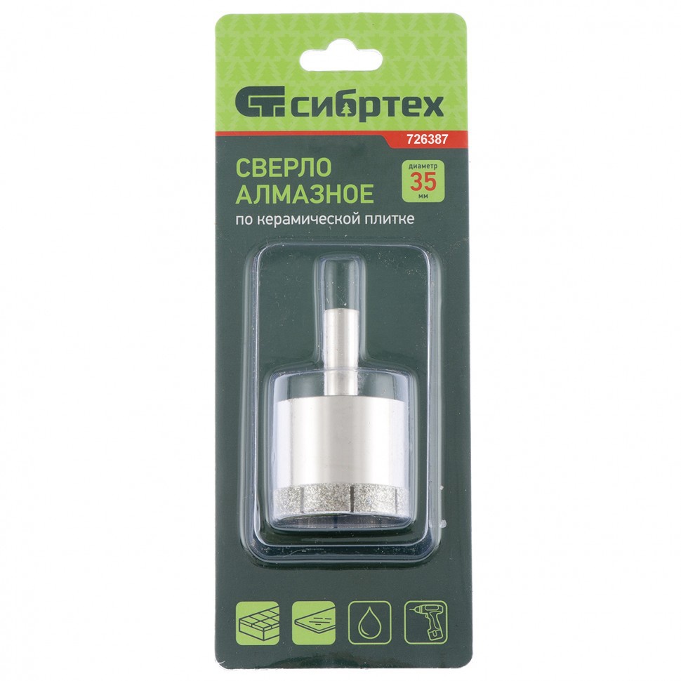 Сверло по стеклу и керамической плитке, 38 х 55 мм, цилиндрический хвостовик Сибртех (726387)