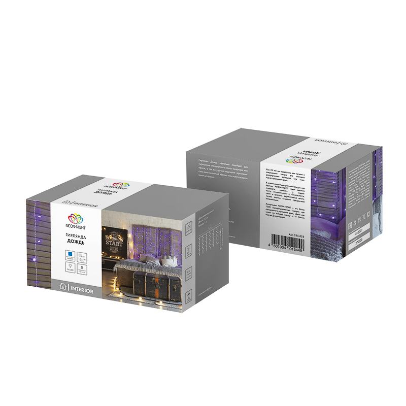 Электрогирлянда "дождь" 1,5*1 м, 96 синих ламп, шнур прозр. (1/48) "neon-night" 235-023