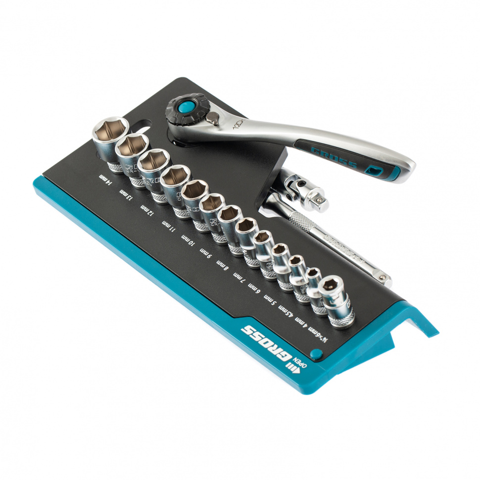 Набор торцевых головок, трещотка 120 зубьев, 36 предметов, 1/4", CrV Gross (14142)