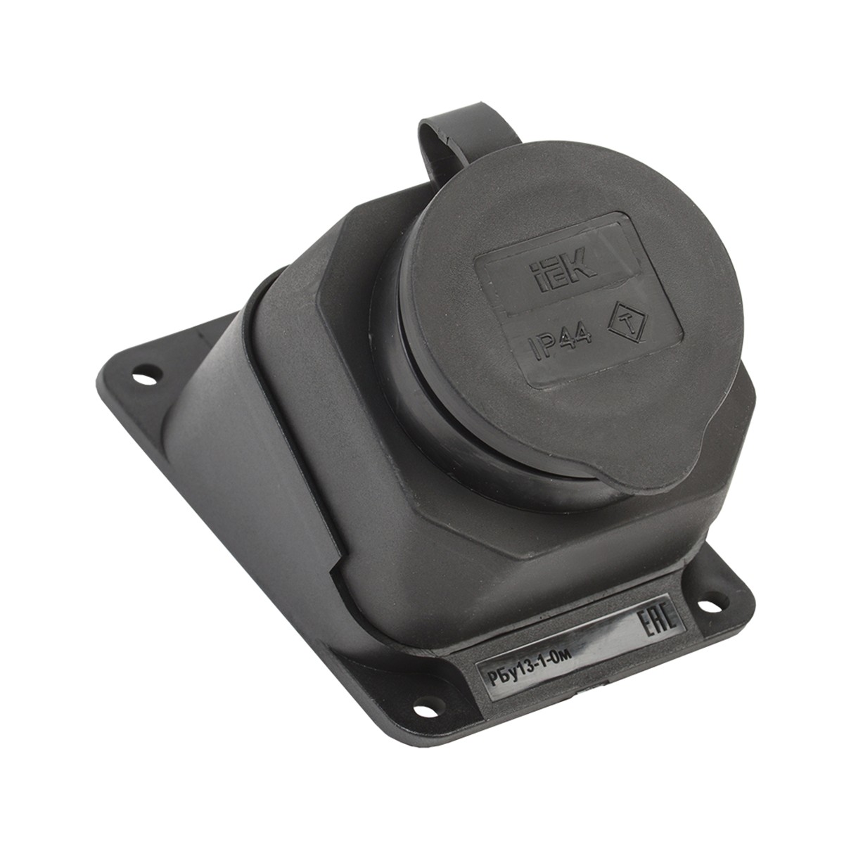 Розетка настенная угловая "омега" с крышкой рбу13-1-0м, 16а, ip44, черный (1/18/72) "iek"