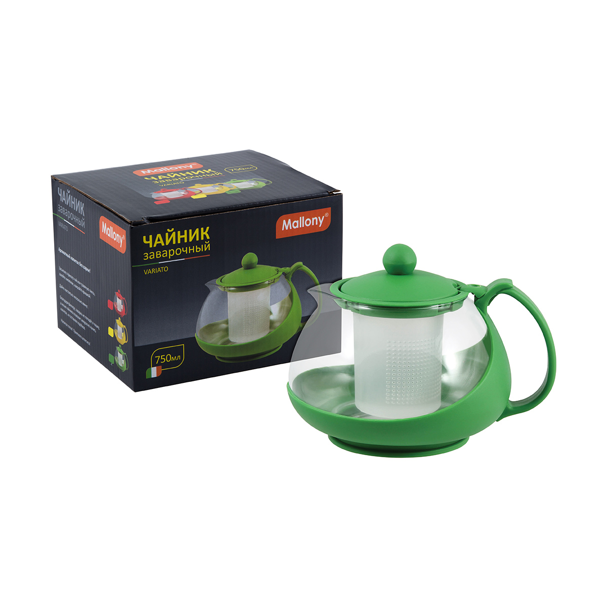 Чайник завар. стекло "variato" 750 мл  пластик. корпус, фильтр пластик (1/12) "mallony"