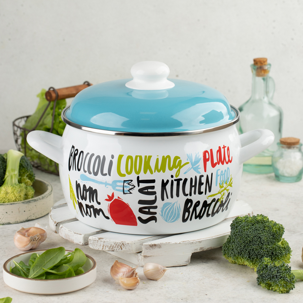 Кастрюля эмалиров. "брокколи" 4 л, 20 см металл. крышка (1/4) "metrot"