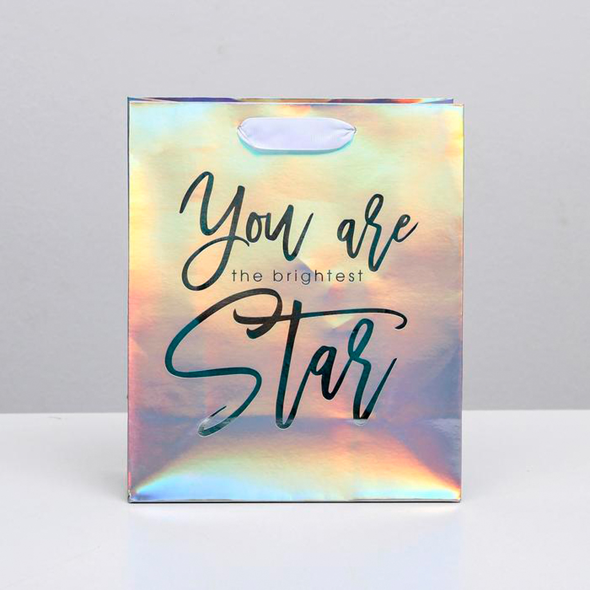 Пакет подарочный голографический "star" 25*21*10 см (1/180) "дарите счастье" 4807295