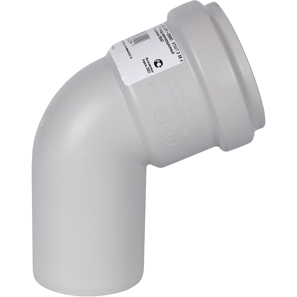 Отвод 67° канализационный бесшумный D = 58 мм STOUT