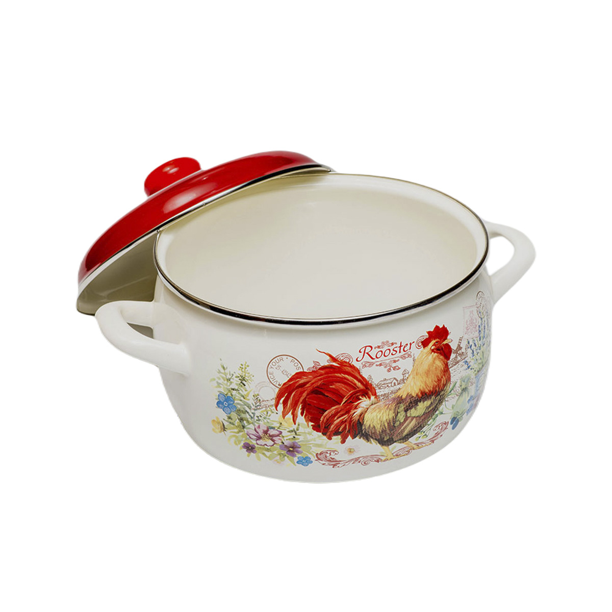 Кастрюля эмалиров. "золотой петушок" 3 л, 18 см металл. крышка (1/6) "metrot"