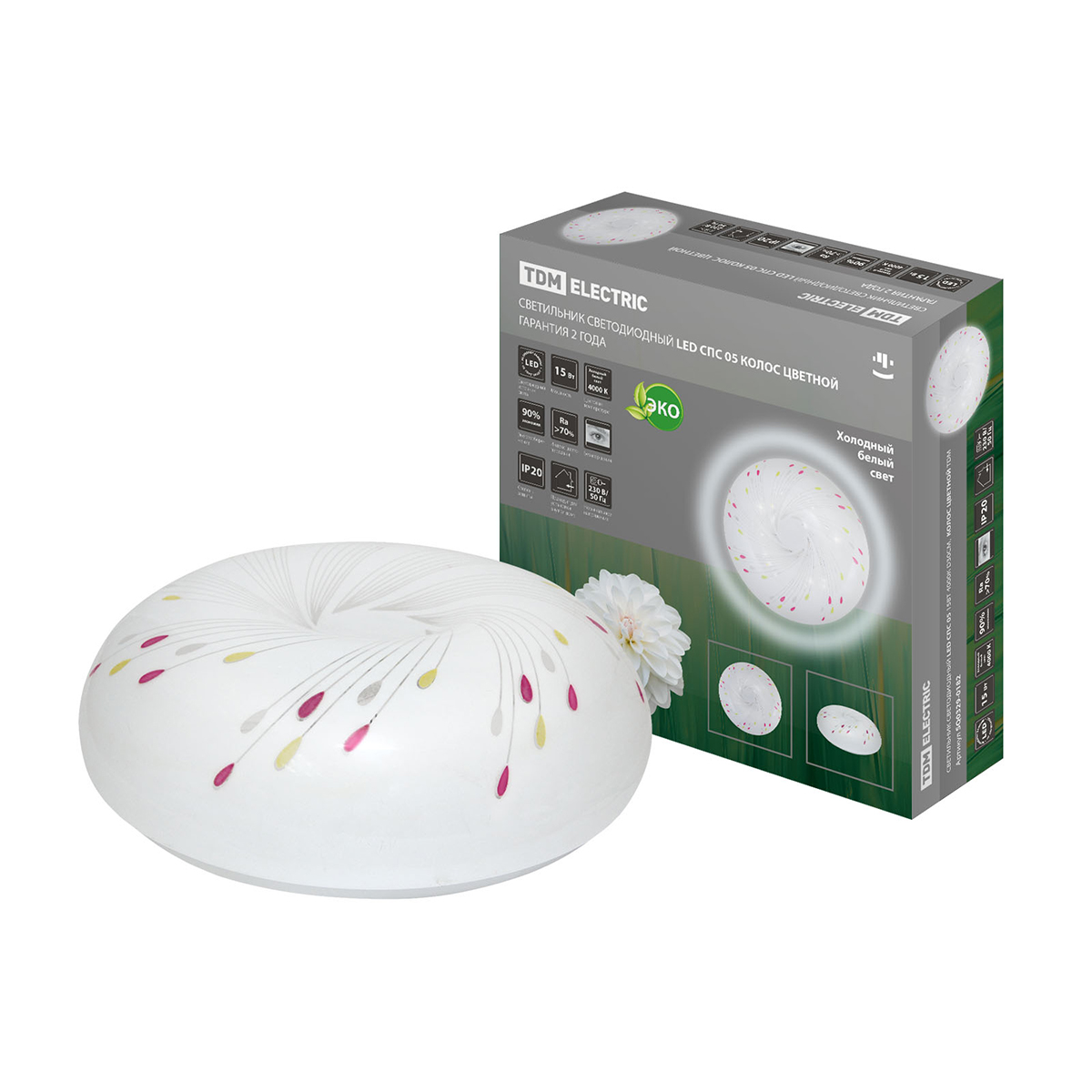 Светильник светодиод. спс 05  15 вт 4000 к d=30 см, колос цветной (1/12) tdm sq0329-0182