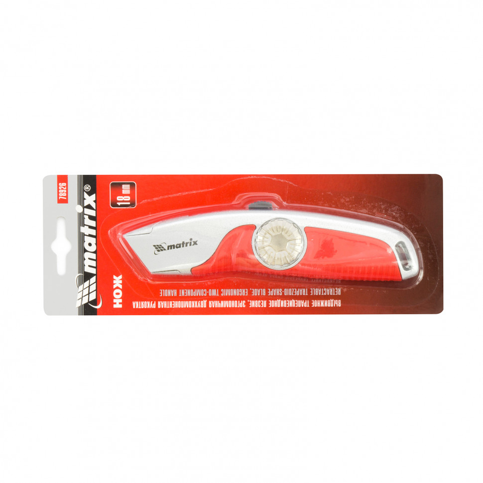 Нож, 19 мм, выдвижное трапециевидное лезвие, эргономичная двухкомпонентная рукоятка Matrix (78926)