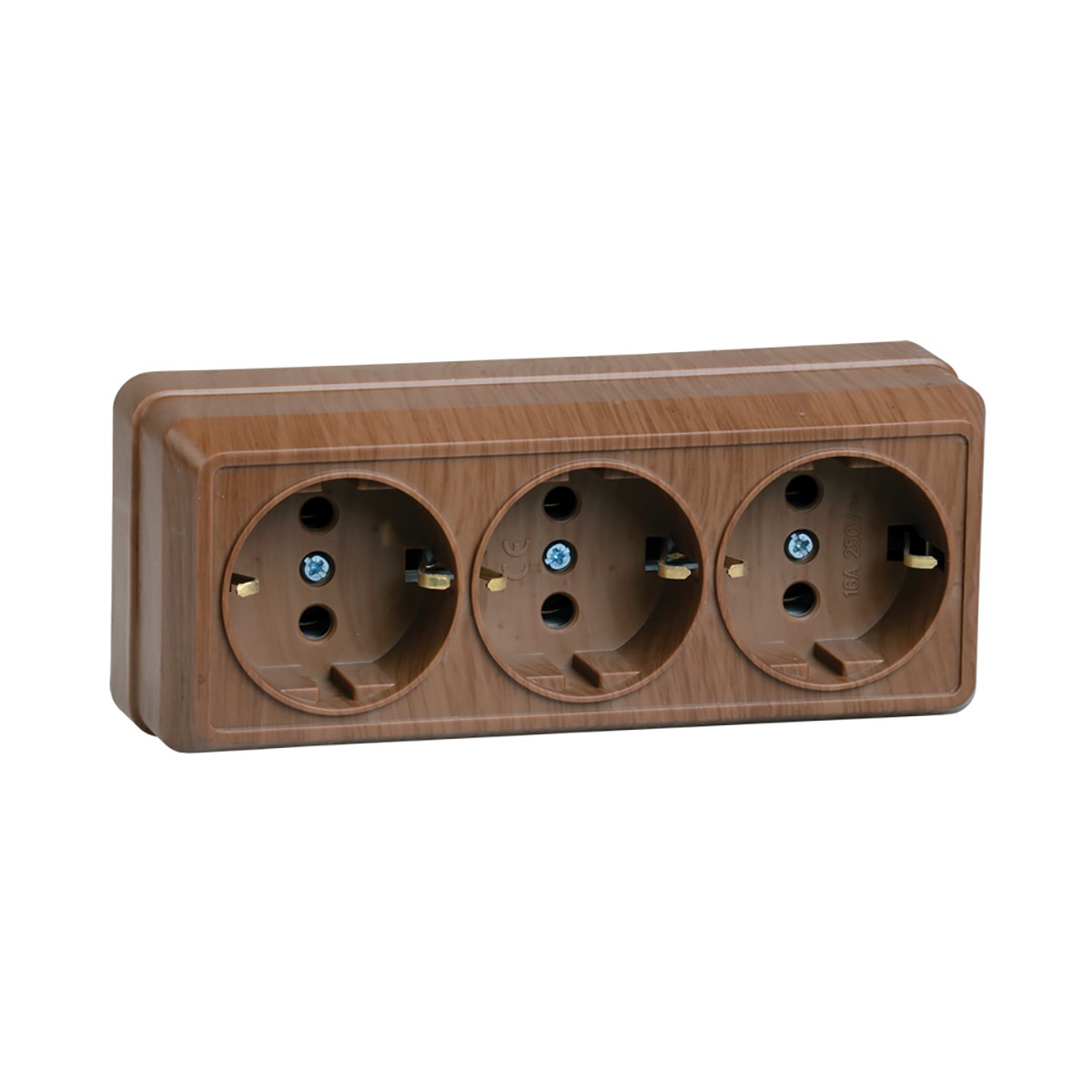 Розетка открыт. уст. "октава" 3-х местн. с заземл. рс23-3-од, 16а, дуб (1/20/240) "iek"