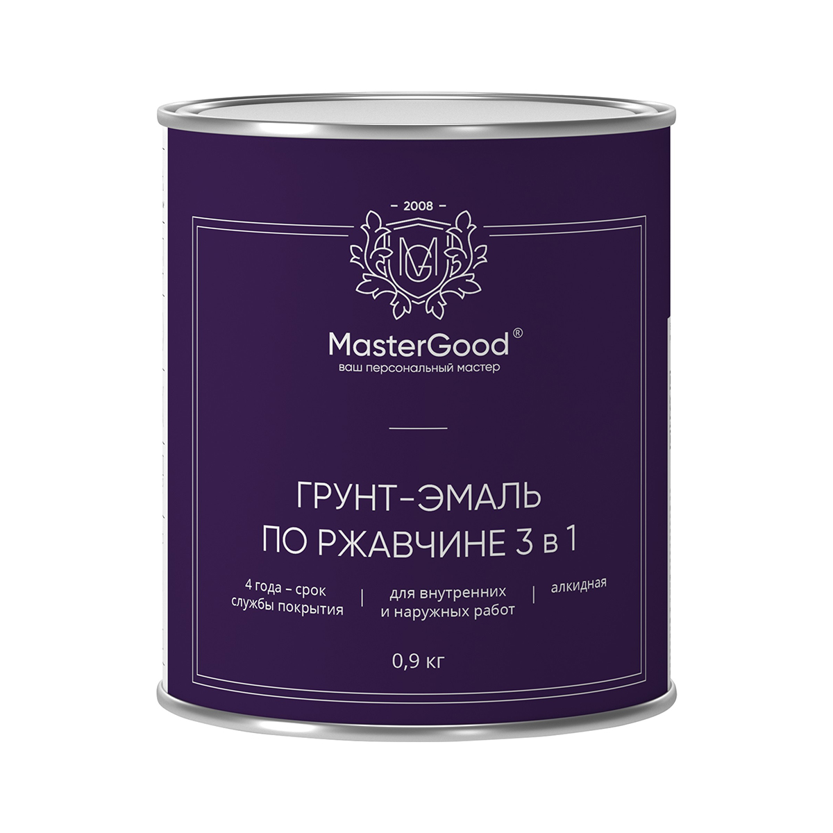 Грунт- эмаль по ржавчине  3 в 1 белая 0,9 кг (1/12) "mastergood"