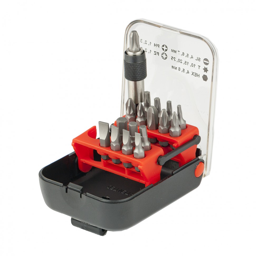 Набор бит, адаптер для бит, сталь S2, 18 предметов, пластиковый кейс Matrix (11316)