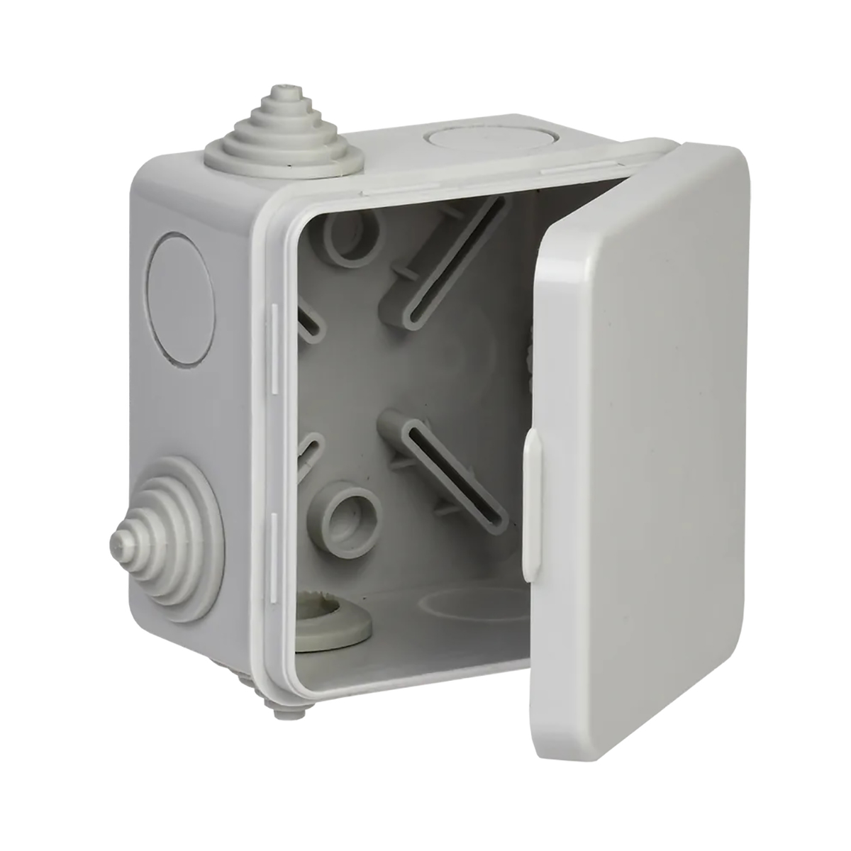 Коробка распаячная открыт. уст. км41238 80*80*50 мм, ip54, св.серая (7 гермовводов) (1/45) "iek"