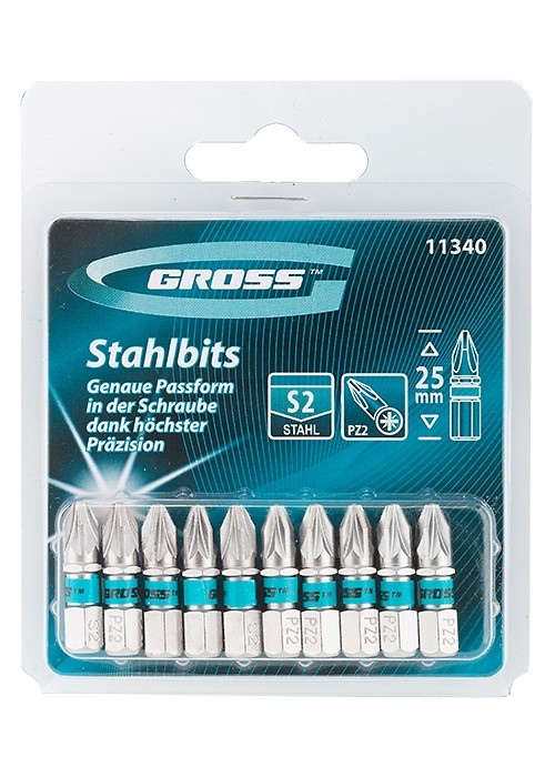 Набор бит РZ2 х 25, сталь S2, 10 шт. Gross (11340)