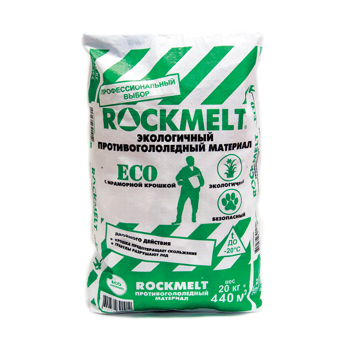 Антигололед "rockmelt eco" 20 кг (1/50) двойного действия с мраморн. крошкой
