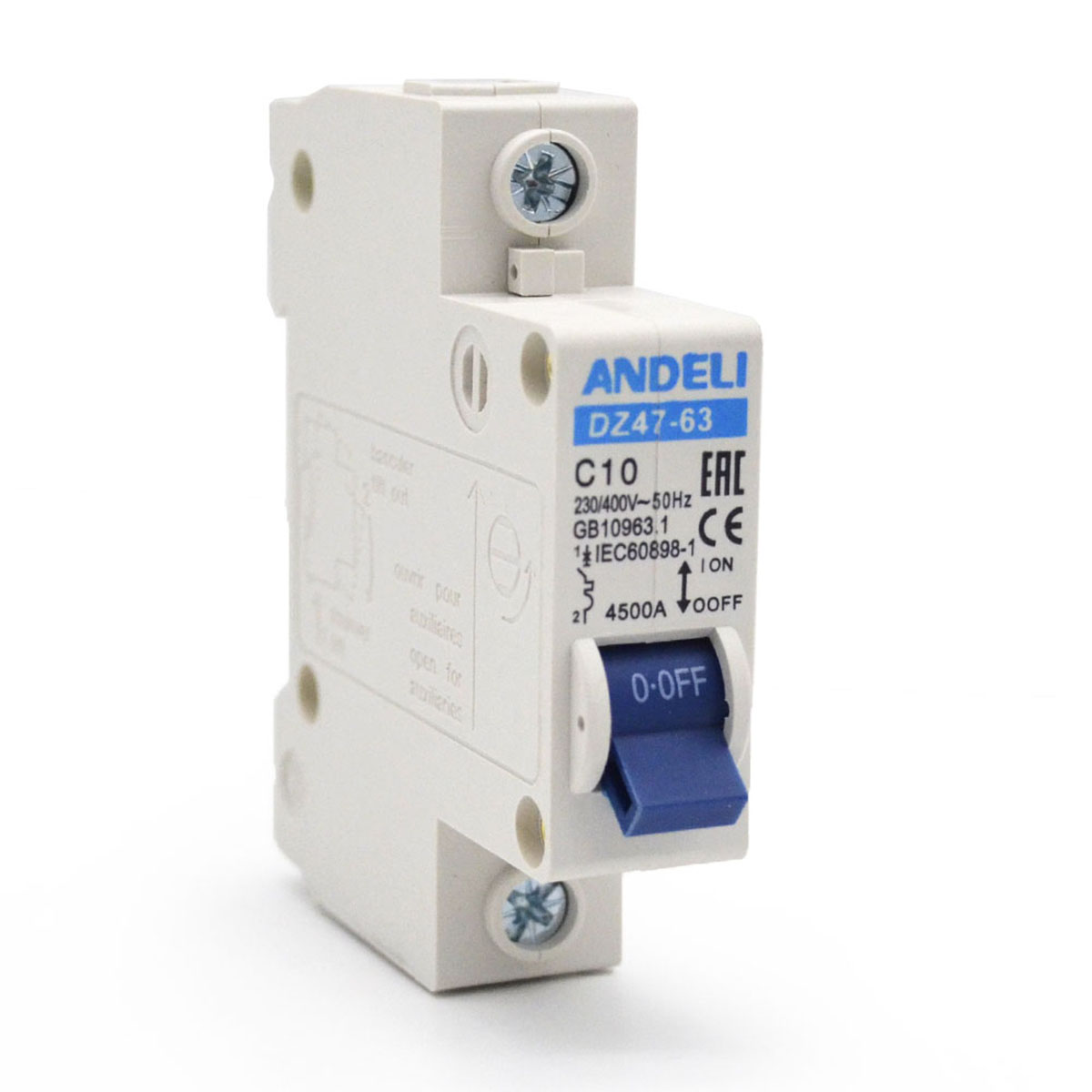Выключатель автомат. dz47-63 1p 10a 4,5ka тип c (1/12/240) "andeli"