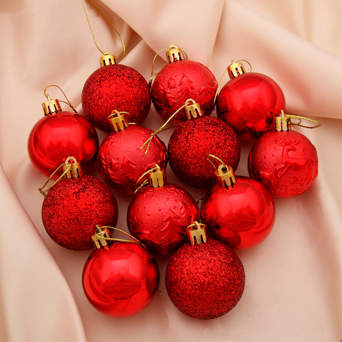 Шары новогодние d-5 см (набор 12 шт.) "зимняя ночь" красный  "зимнее волшебство" 4316794