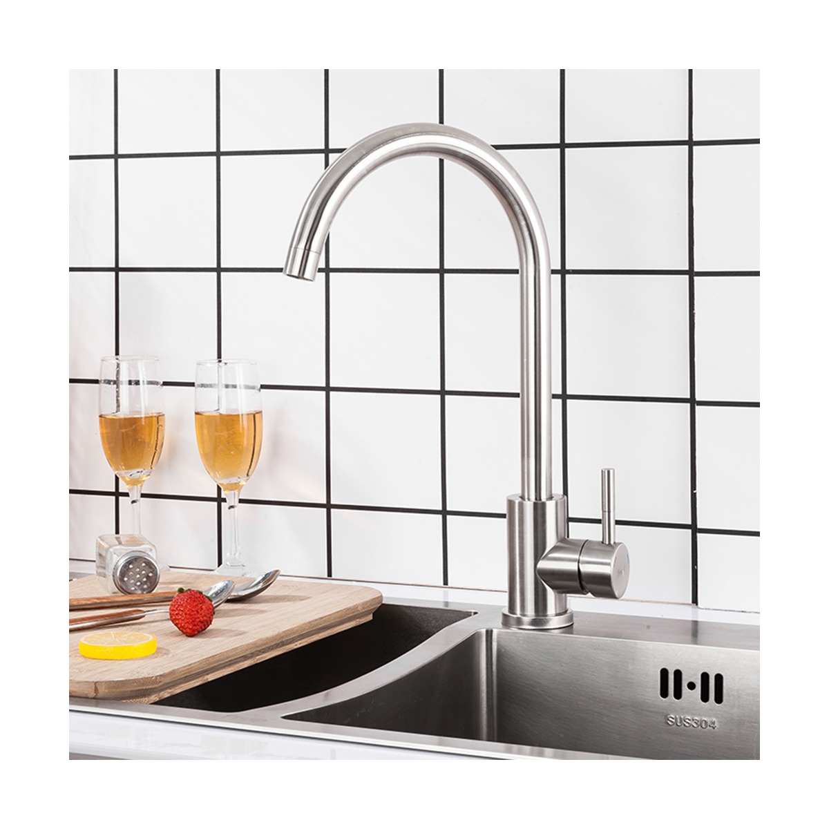 Смеситель для кухни f40899 высокий повротн. излив (нерж.сталь), сатин (1/10) "frap"