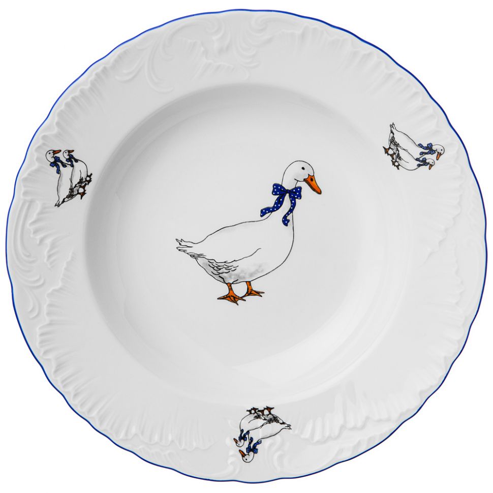 Тарелка суповая "rococo" гуси 22,5 см (1/6/36) "cmielow" omd666-рококо-10