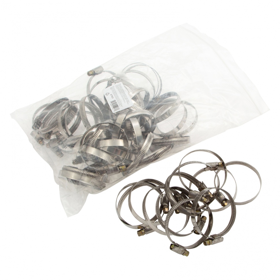 Хомуты нержавеющая сталь, Стандартное болтовое крепление 40-60 мм, 50 штук в упаковке, ширина 9 мм Сибртех (47583)