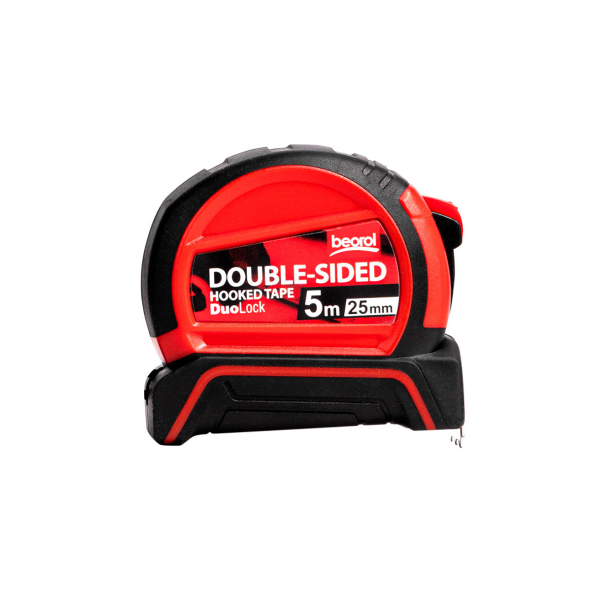 Рулетка с автостопом двухсторонняя шкала 5 м/25 мм обрезин. корпус (1/12/48) "beorol"