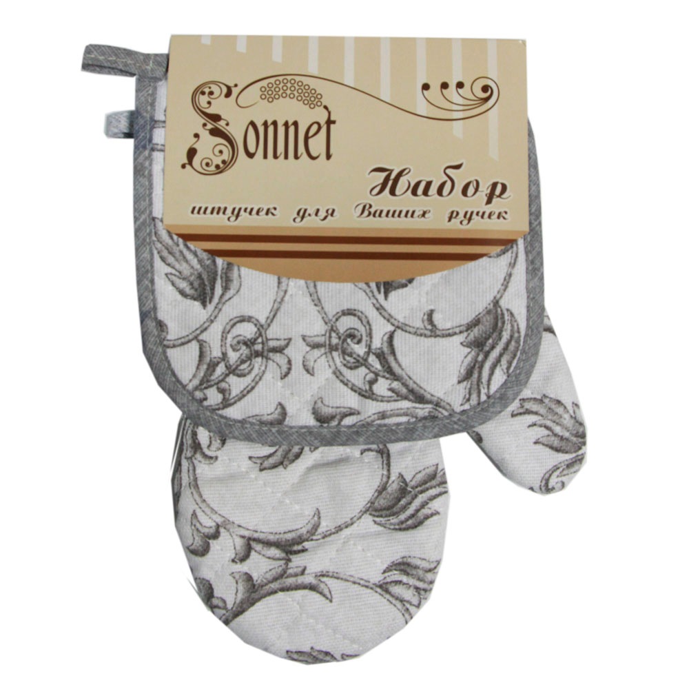 Прихватка с рукавицей рогожка, вензеля (1/40) "sonnet"