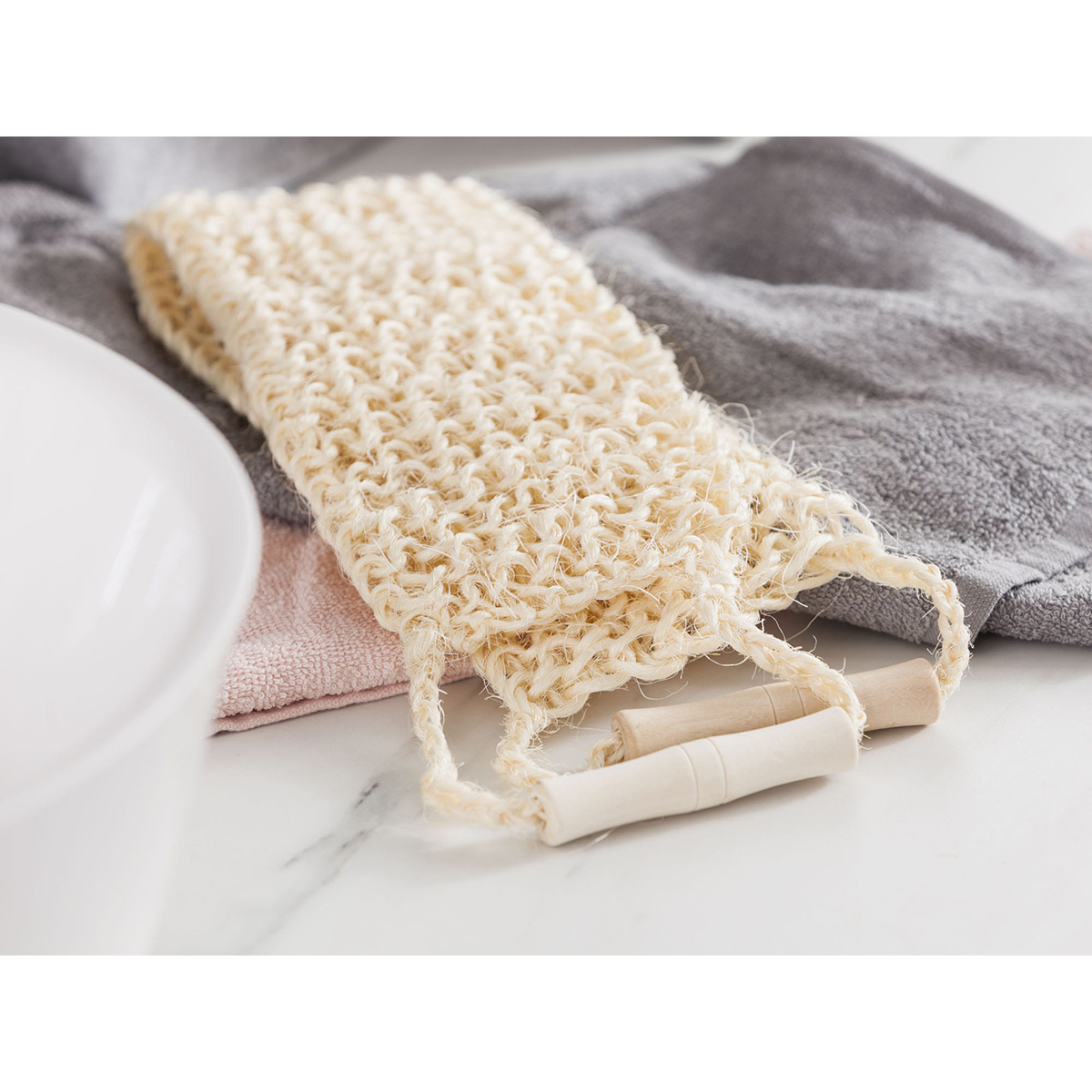 Мочалка из сизаля лента, с деревянными ручками (1/24) "york"