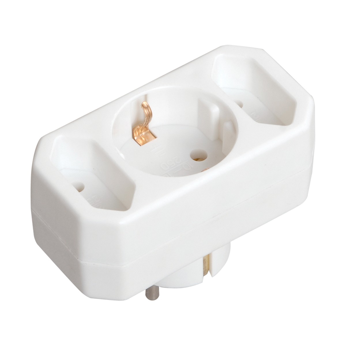 Разветвитель электрический т-01/01-2 (1 круглая, 2 плоск. розетки) (1/200) "iek"