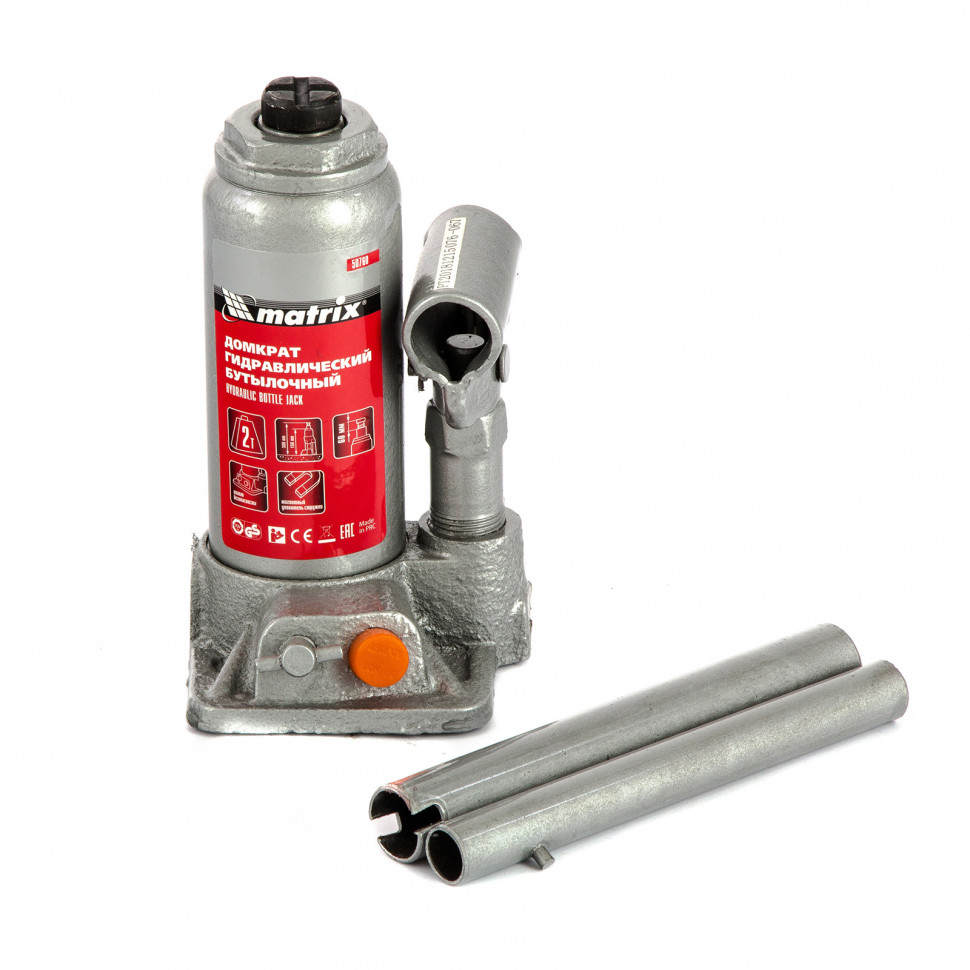 Домкрат гидравлический бутылочный, 2 т, h подъема 158-308 мм Matrix (50760)