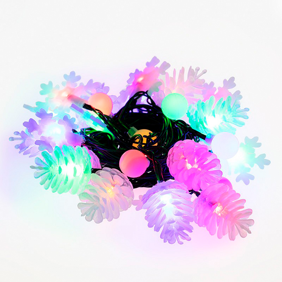 Электрогирлянда 4,4 м с насадками (шарики, снежинки, елочки) разноцв. (1/60) "neon-night" 303-064