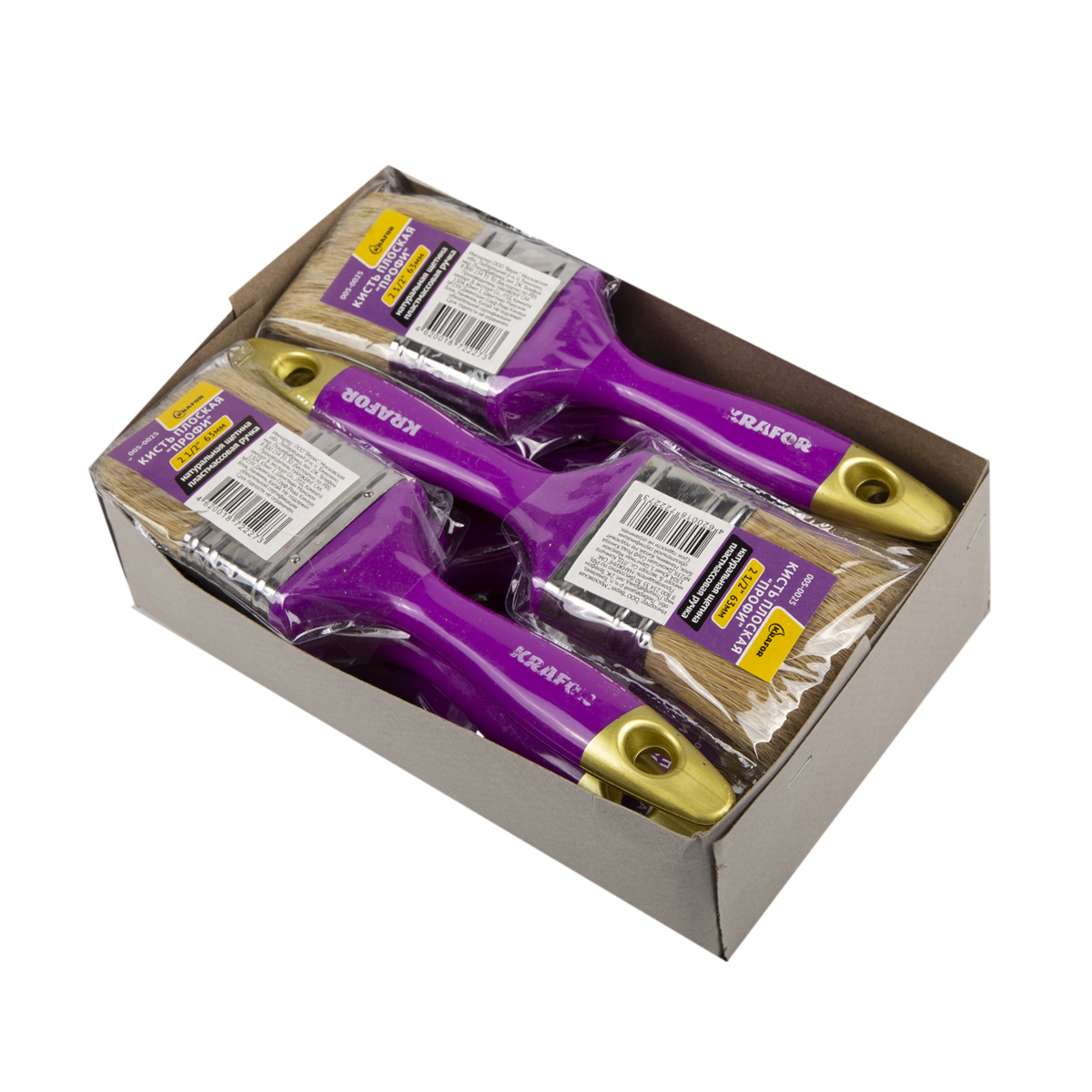 Кисть плоская "профи" №2,5/63 мм  (12/240) натур. щетина, пласт.ручка "krafor" 005-0025