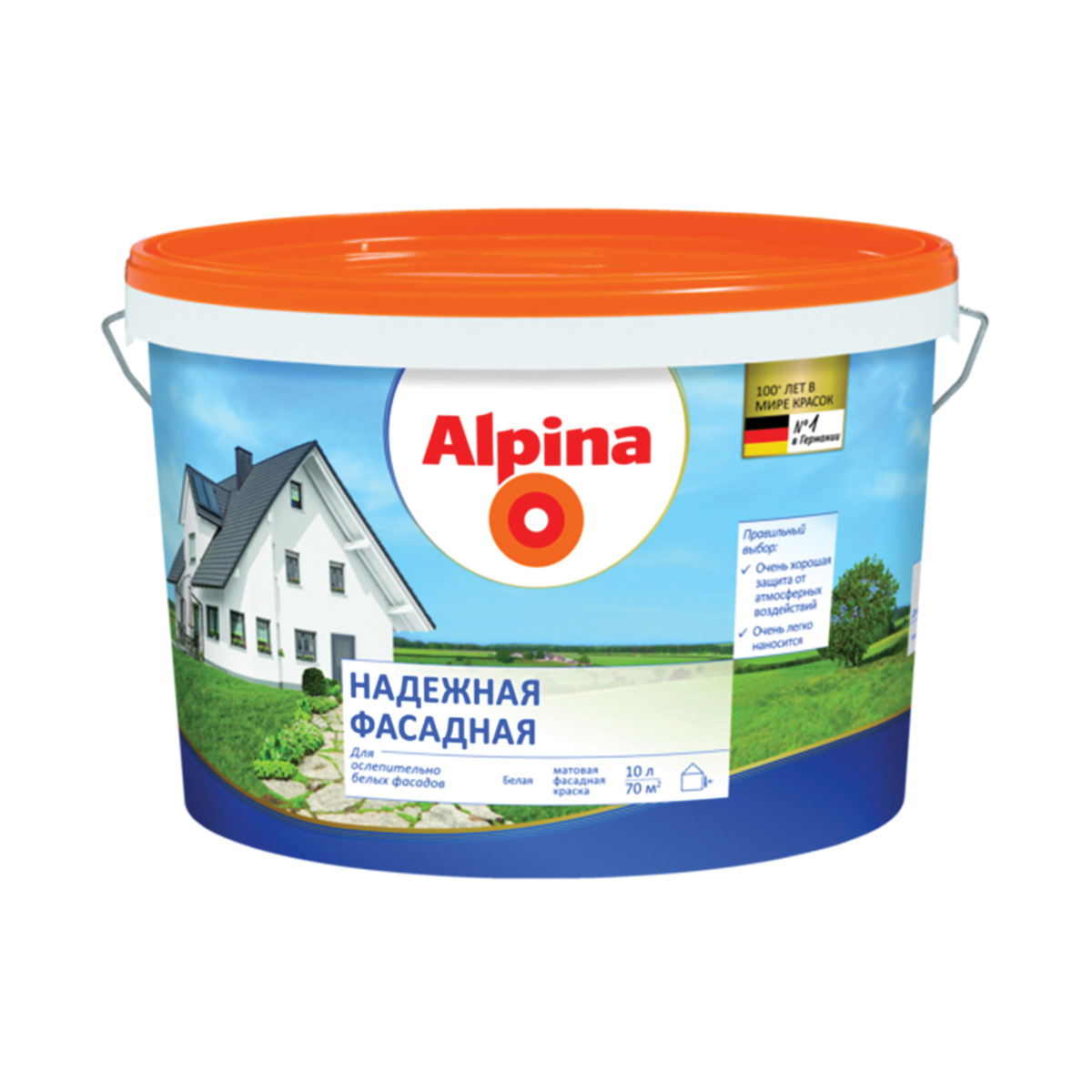 Краска фасадная "надежная" белая матовая 10 л (1) "alpina"