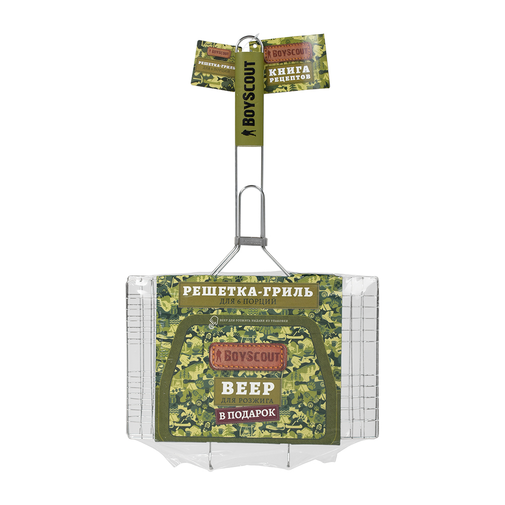 Решетка-гриль 33*22*2,5 см хромир. + веер для мангала (1/12) "boyscout" 61313