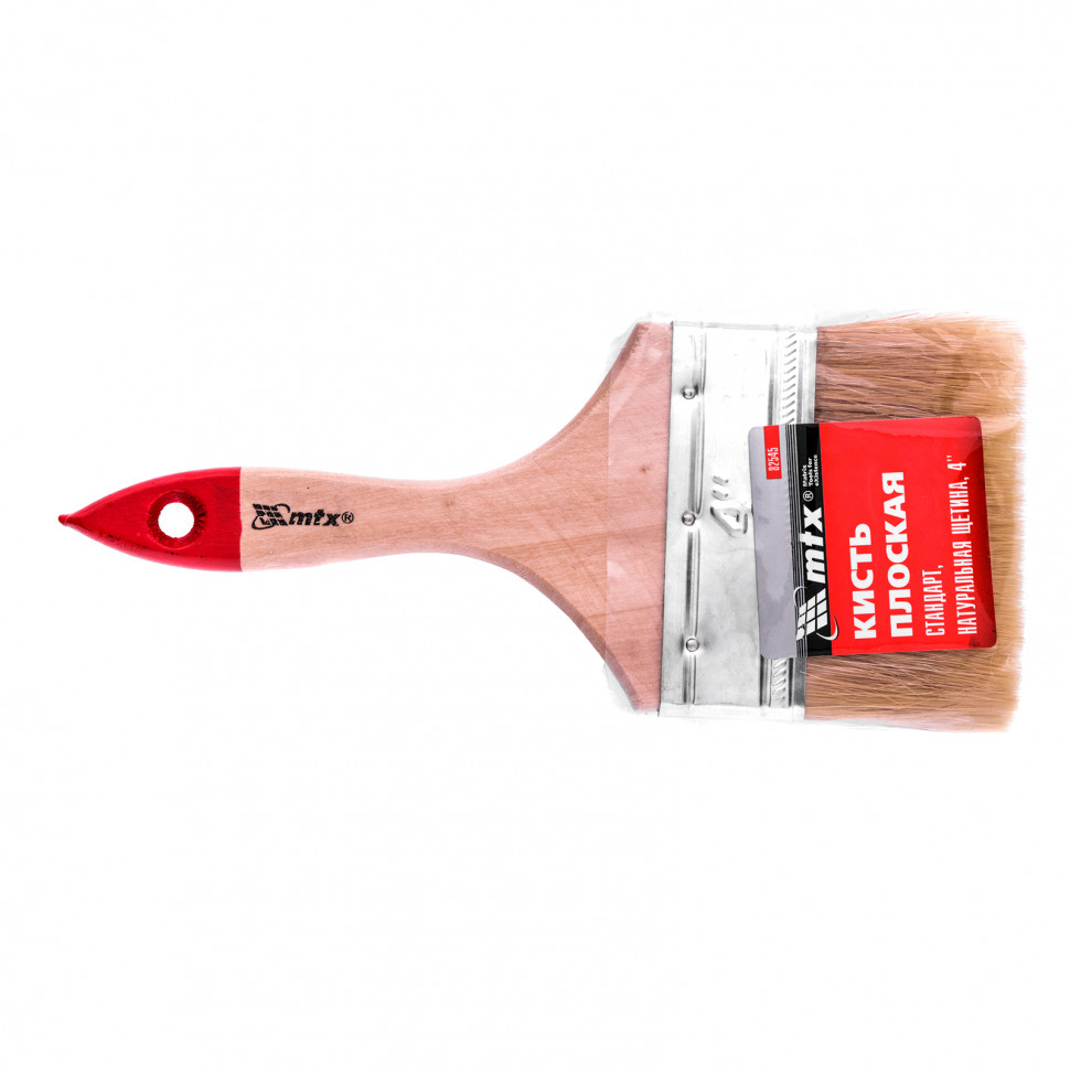 Кисть плоская "Стандарт" 4" (100 мм), натуральная щетина, деревянная ручка MTX (82545)