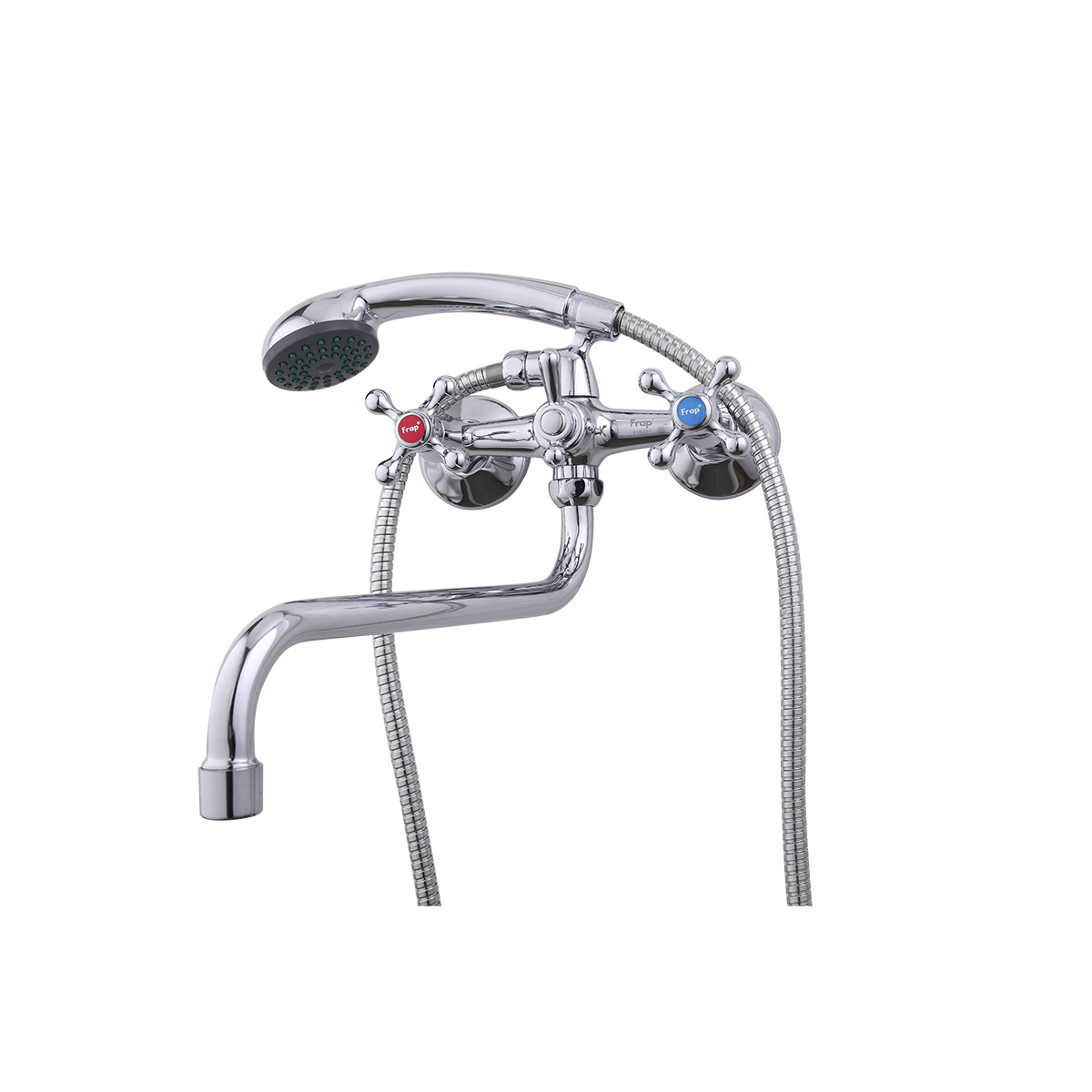 Смеситель для ванн f2208 длинный поворотн. излив, двухвентильный, хром (1/10) "frap"