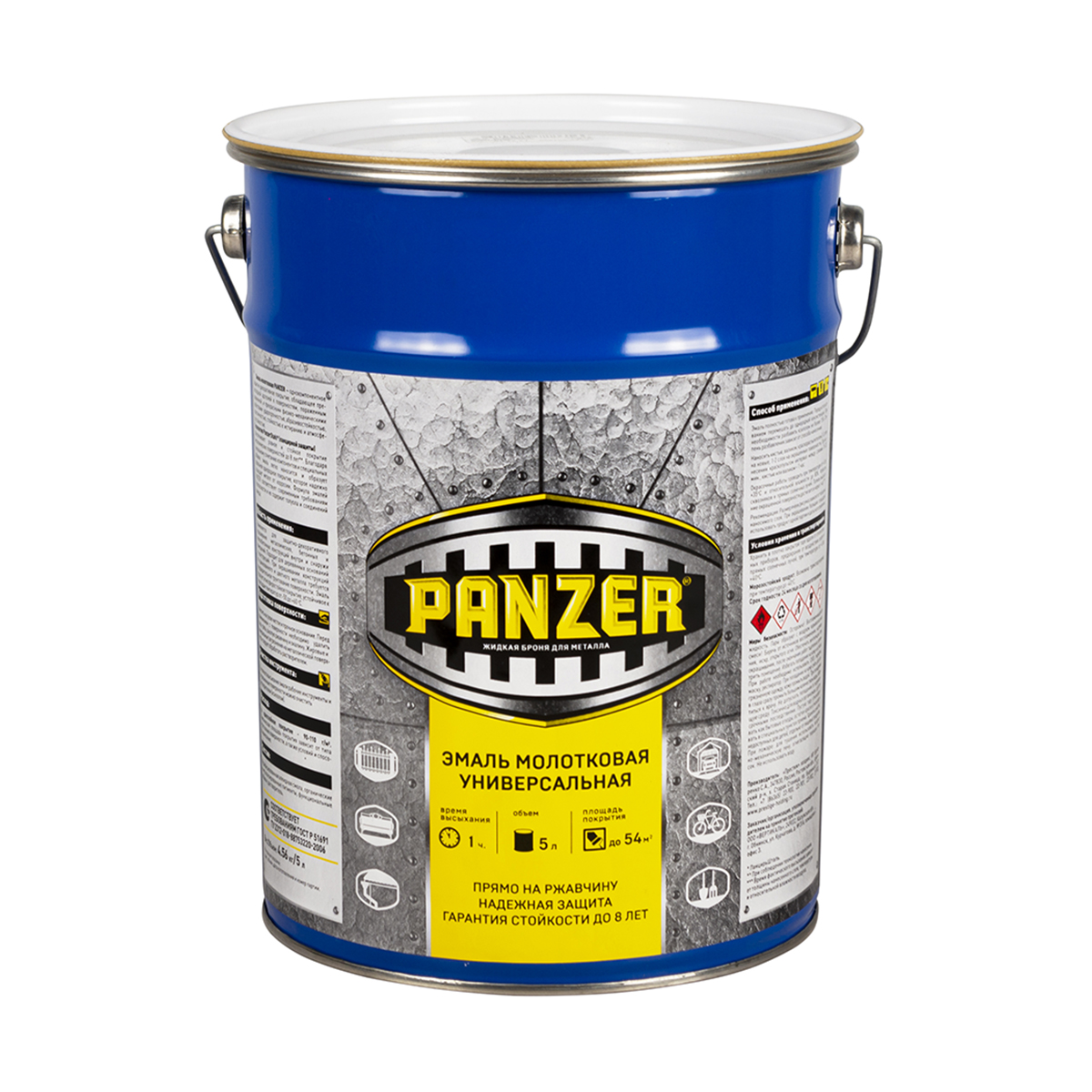 Эмаль универсальная молотковая темно-коричневая 5 л (1/2) "panzer"