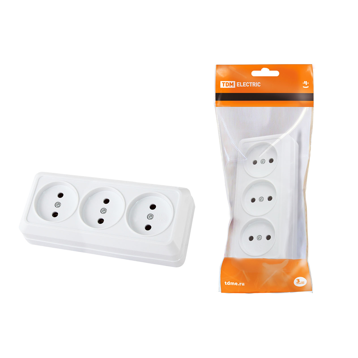 Розетка 3-х местн. откр. уст. 10a 250в ip20 "ладога" белая (1/6/60) tdm sq1801-0124